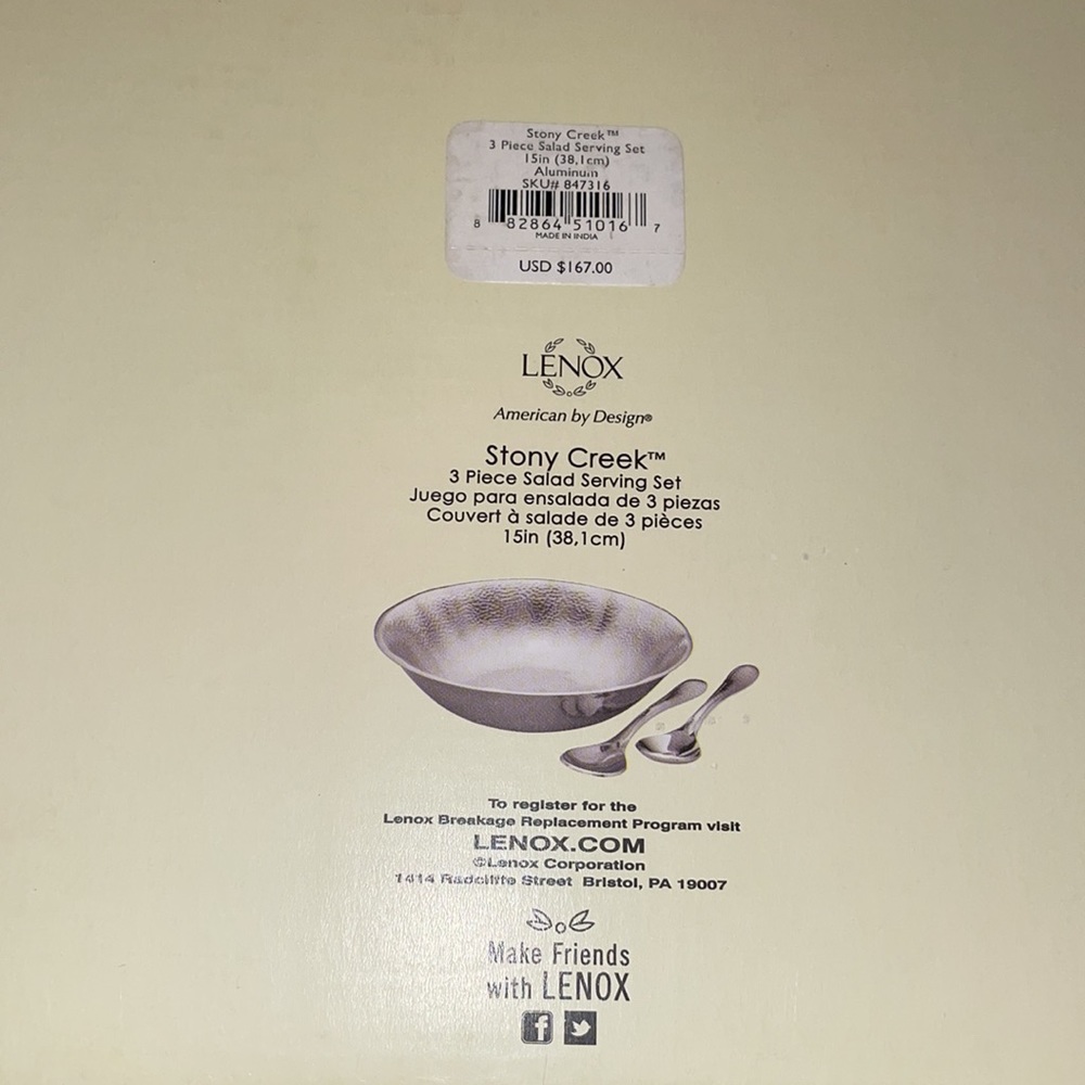 Lenox salad bowl and serving spoons - Picture 3 of 4